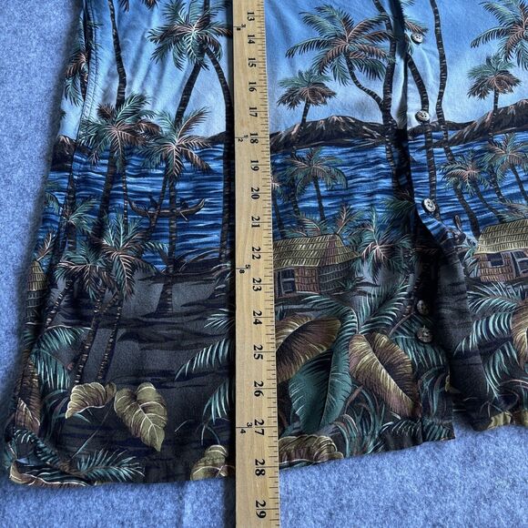 Pierre Cardin Hawaiian Shirt Mens Extra Large Blue Rayon Tropical Palm Tree Camp - Picture 9 of 11